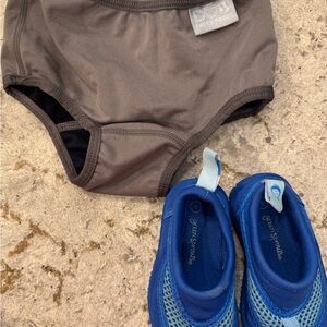 Gray Swim Diaper and Blue Water Shoes